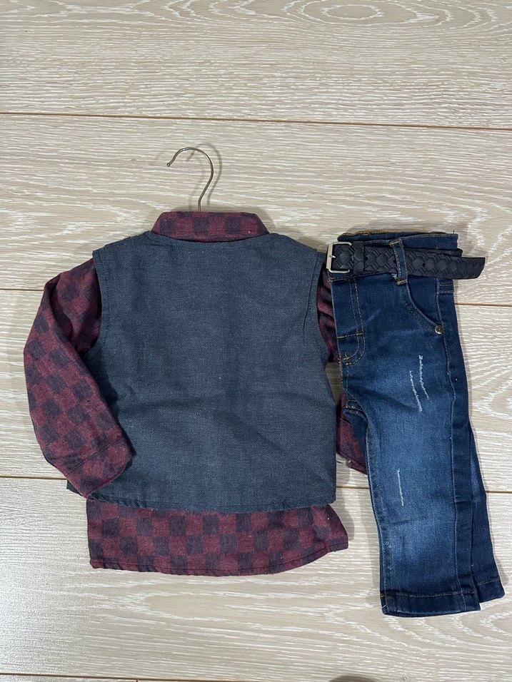 Bordo Batik Desenli Bebek Erkek Kot Takım - Görsel 2