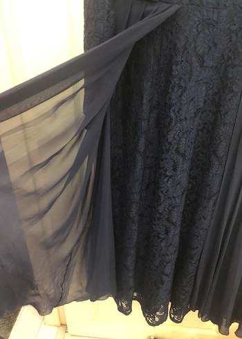 Lacivert Uzun Kollu Piliseli Uzun Elbise - Görsel 4