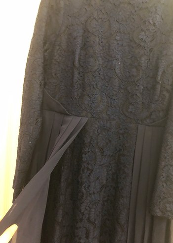 Lacivert Uzun Kollu Piliseli Uzun Elbise - Görsel 3