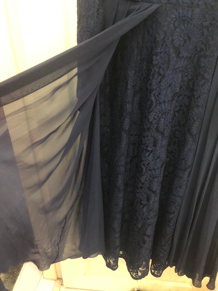 Lacivert Uzun Kollu Piliseli Uzun Elbise - Görsel 4