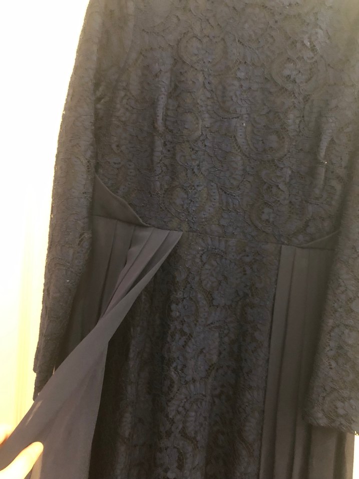 Lacivert Uzun Kollu Piliseli Uzun Elbise - Görsel 3