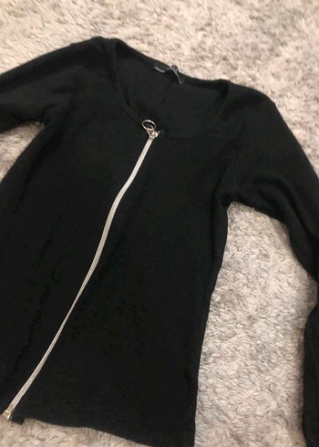 Kadın Siyah Uzun Kollu Fermuarlı V Yaka Kazak - Görsel 2