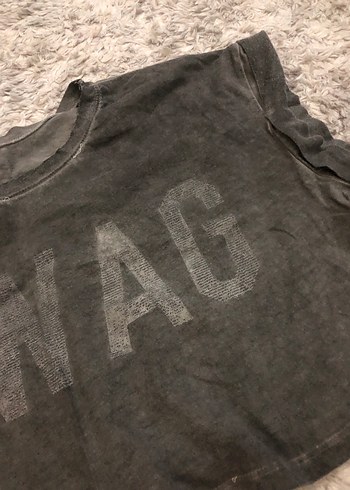 Gri SWAG Baskılı Kısa Kollu Crop Top - Görsel 3