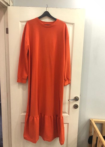 Kadın Uzun Kollu turuncu Uzun Elbise - Görsel 2