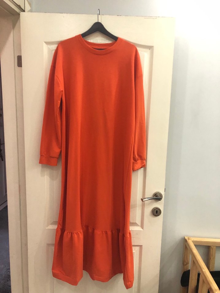 Kadın Uzun Kollu turuncu Uzun Elbise - Görsel 2