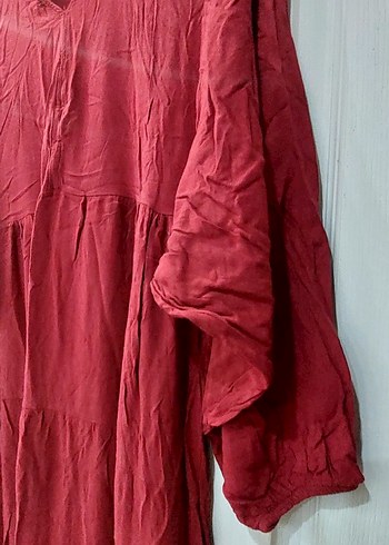 Bordo Uzun Kollu Bohem Keten Elbise - Görsel 2