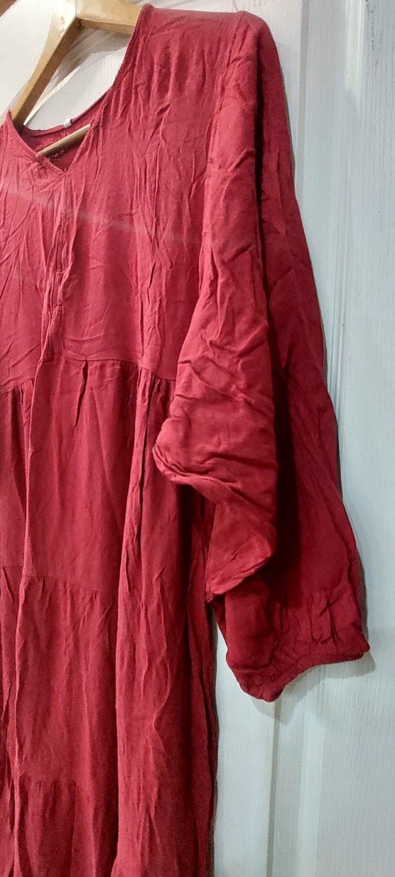 Bordo Uzun Kollu Bohem Keten Elbise - Görsel 2