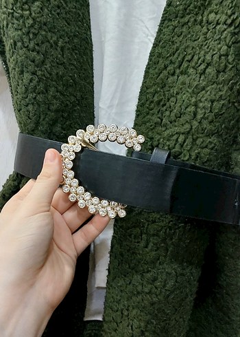 Kemerli Uzun Yeşil Kadın Yelek - Görsel 3