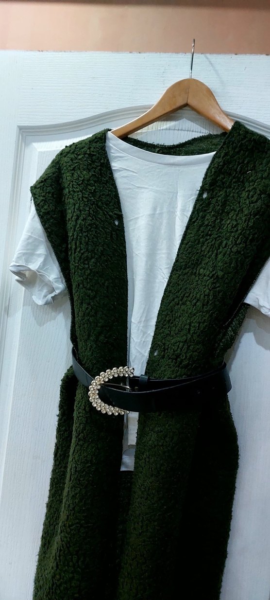 Kemerli Uzun Yeşil Kadın Yelek - Görsel 2