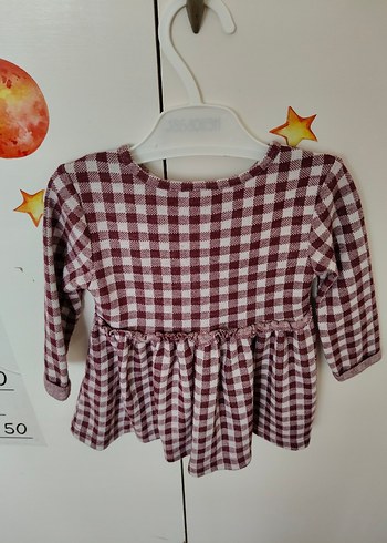 Kız Çocuk Bordo Kareli Uzun Kollu Elbise - Görsel 2