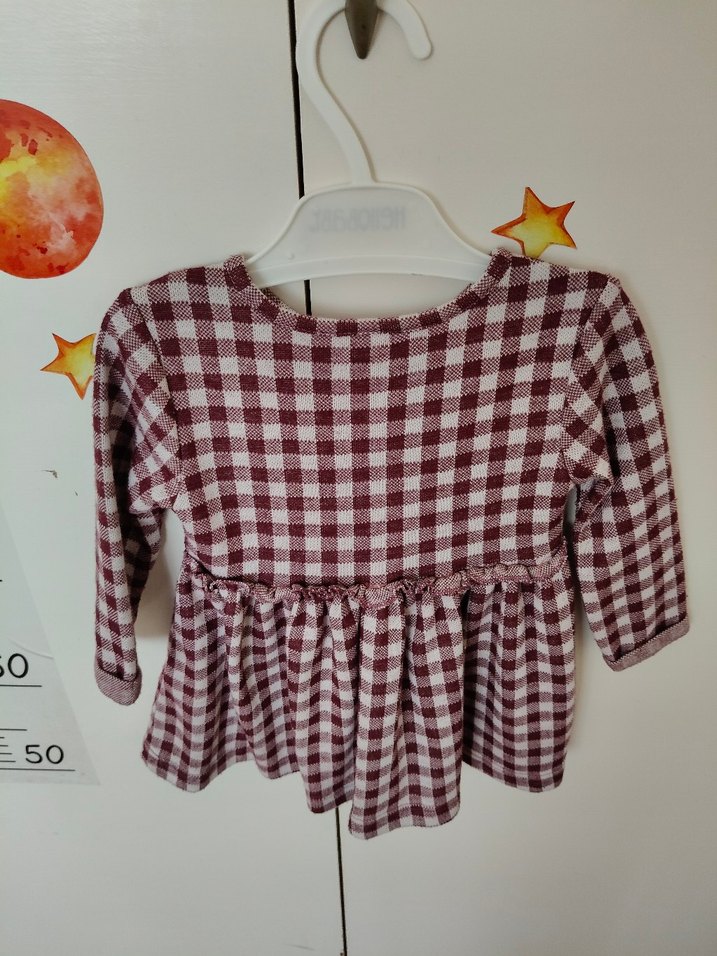 Kız Çocuk Bordo Kareli Uzun Kollu Elbise - Görsel 2