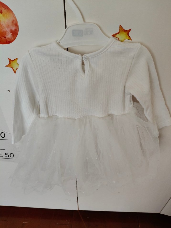 Kız Çocuk Uzun Kollu Beyaz Nakışlı Elbise - Görsel 3