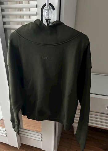 Haki Renk Kapüşonlu Fermuarlı Sweatshirt