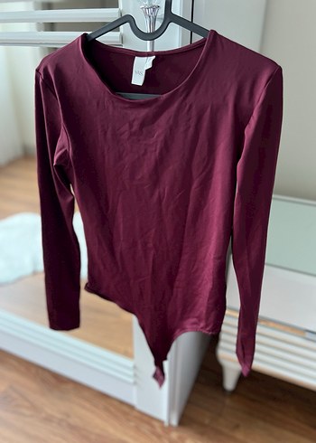 Zara Bordo Uzun Kollu Saten Bluz
