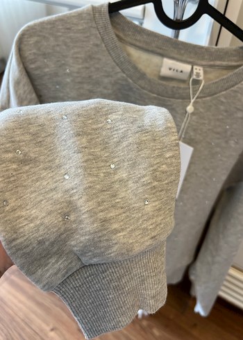 m Beden gri Renk Gri Kadın Pamuklu Bisiklet Yaka Sweatshirt