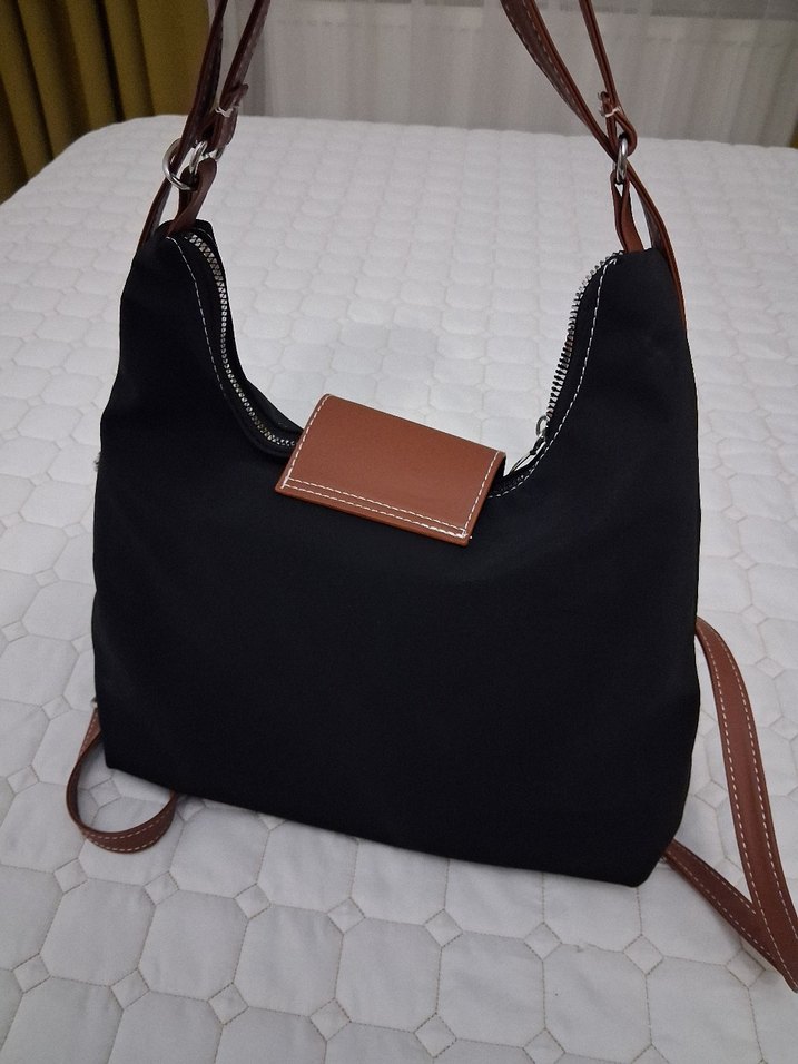 Siyah Tokalı Kadın Teknik Kumaş Omuz Çantası - Görsel 2