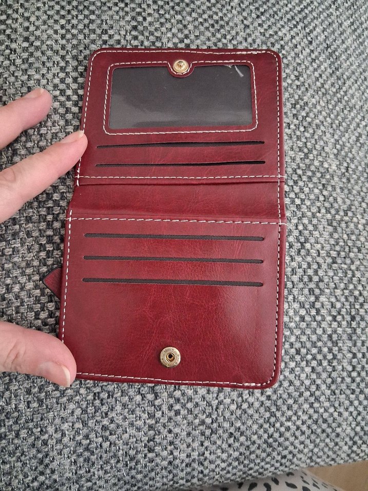 Bordo Deri Kadın Küçük Cüzdan - Görsel 3