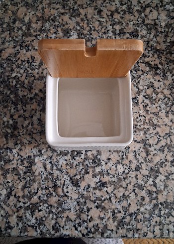 Beyaz Seramik Kapaklı Ahşap Baharat Kabı - Görsel 2