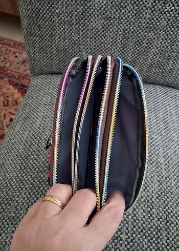 Bohem Renkli Çiçek Desenli Fermuarlı Makyaj Çantası - Görsel 7