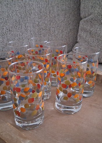 Çok Renkli Desenli Kahve yanı Cam Bardak 8 adet - Görsel 2