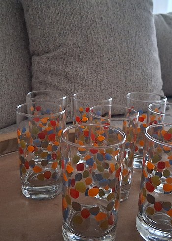 Çok Renkli Desenli Kahve yanı Cam Bardak 8 adet - Görsel 3