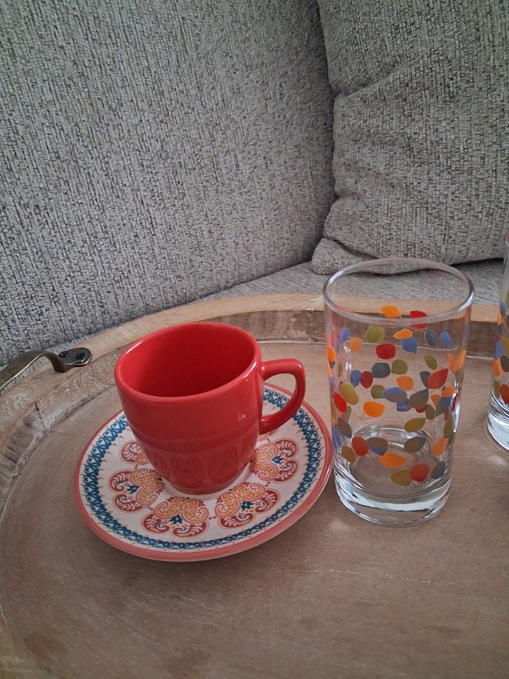 Çok Renkli Desenli Kahve yanı Cam Bardak 8 adet - Görsel 4