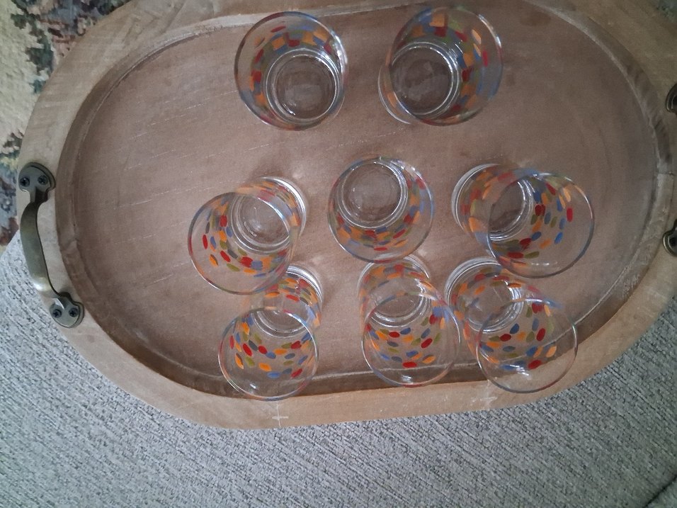 Çok Renkli Desenli Kahve yanı Cam Bardak 8 adet - Görsel 5