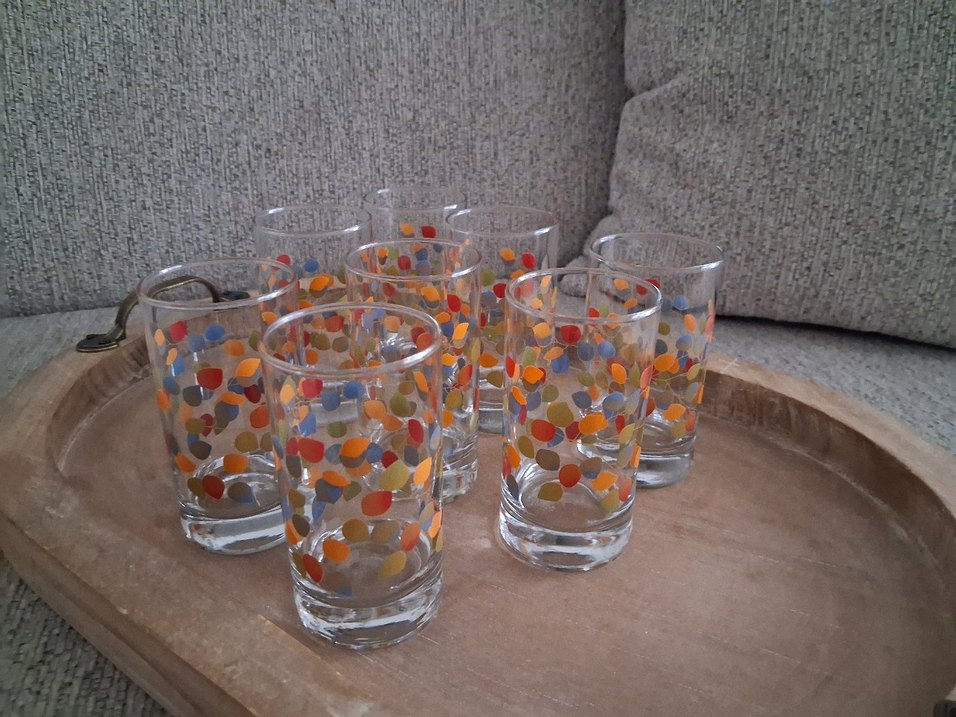 Çok Renkli Desenli Kahve yanı Cam Bardak 8 adet - Görsel 2