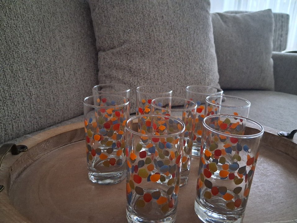 Çok Renkli Desenli Kahve yanı Cam Bardak 8 adet - Görsel 3