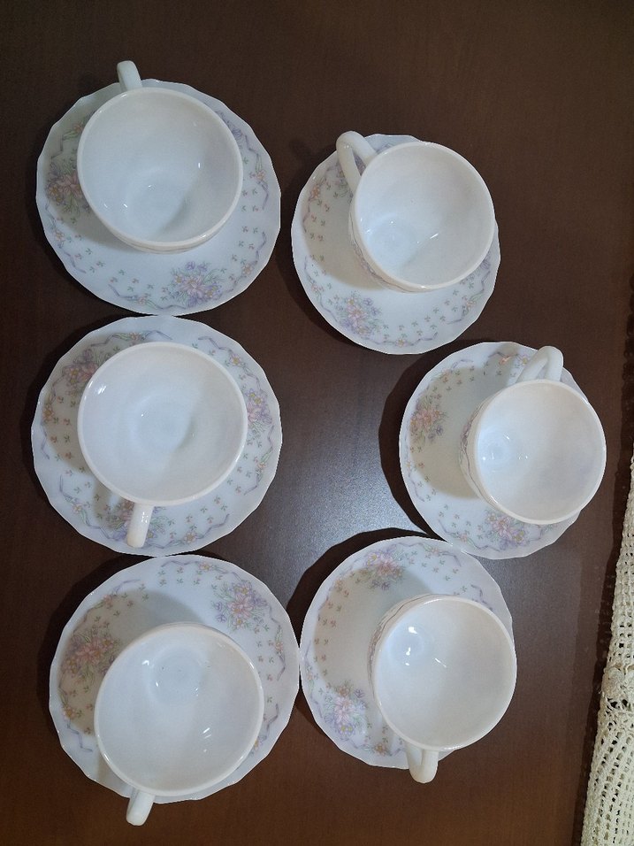 Pastel Çiçek Desenli Beyaz Porselen Fincan 6lı takım vintage - Görsel 2