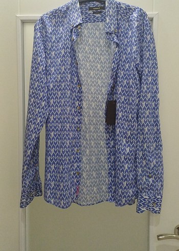 Mavi Batik Desenli Pamuklu Erkek Gömlek