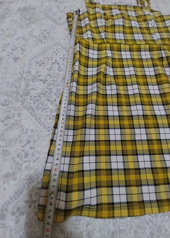 H&M Sarı Kareli Kadın Kısa Elbise