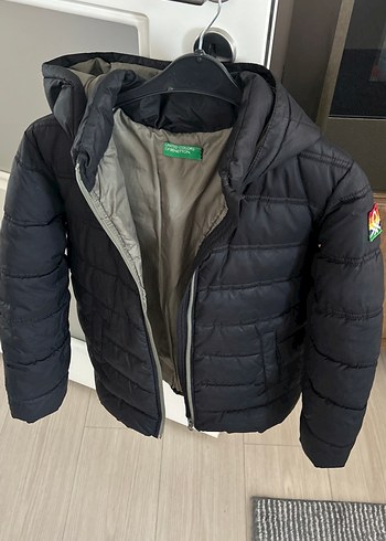 Benetton Erkek Çocuk Kapüşonlu Fermuarlı siyah Mont - Görsel 2