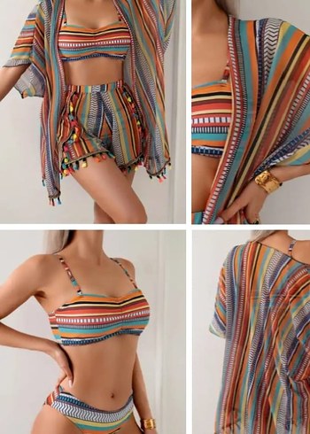 Püsküllü Renkli Bohem Kadın Mayo - Görsel 2