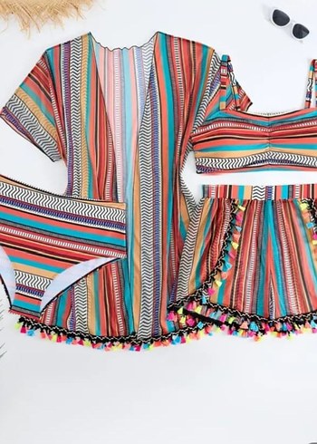 Püsküllü Renkli Bohem Kadın Mayo - Görsel 3