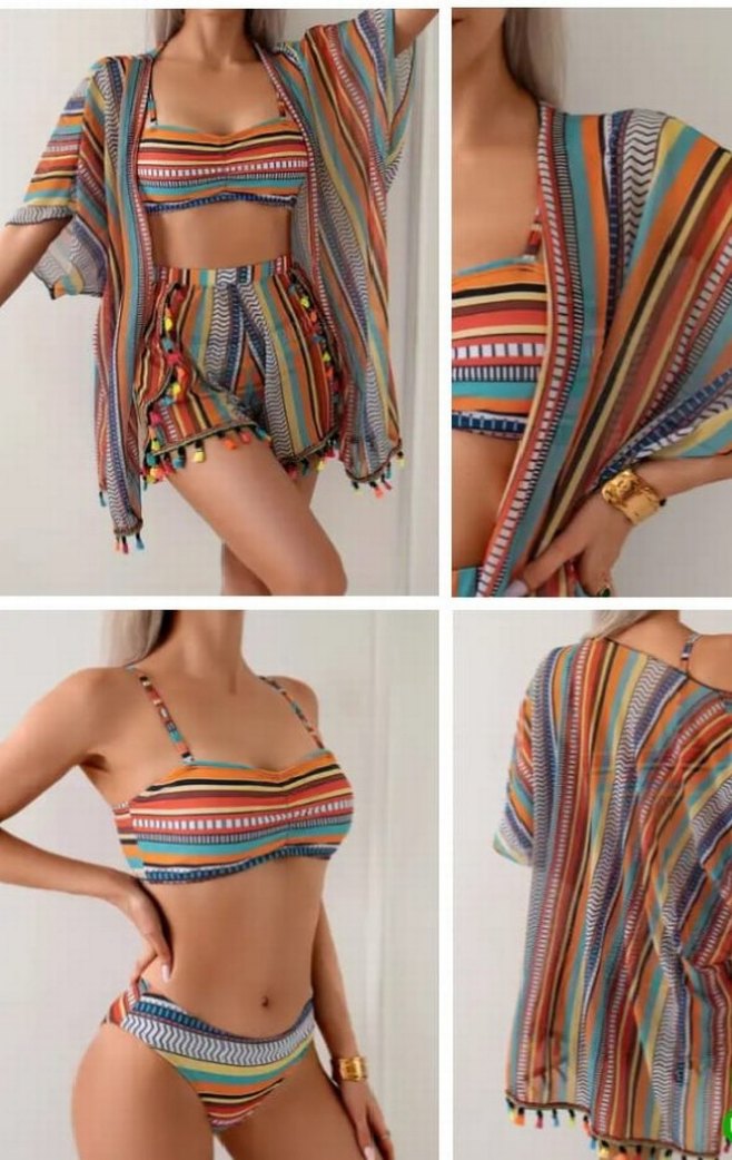 Püsküllü Renkli Bohem Kadın Mayo - Görsel 2