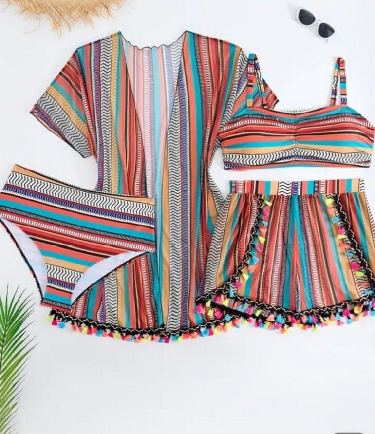 Püsküllü Renkli Bohem Kadın Mayo - Görsel 3