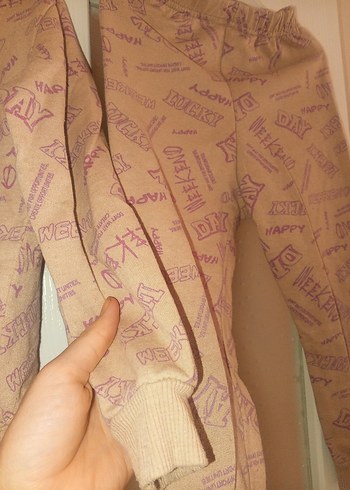 Bej Baskılı Kız Eşofman Takımı - Görsel 4