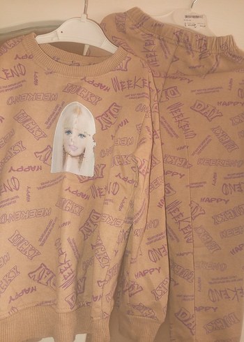 Bej Baskılı Kız Eşofman Takımı - Görsel 3