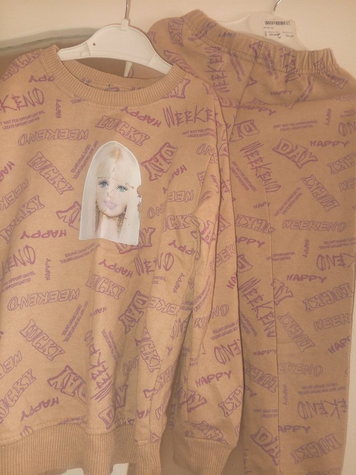 Bej Baskılı Kız Eşofman Takımı - Görsel 3