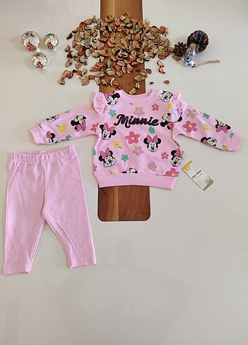 Minnie mouse baskılı pullu bebek takımı