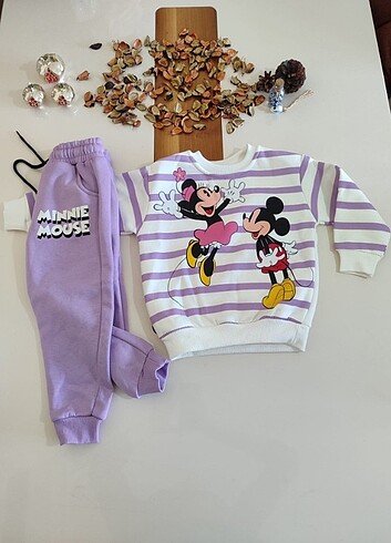 Diğer Minnie mouse baskılı 3İplik şardonlu kız çocuk takımı