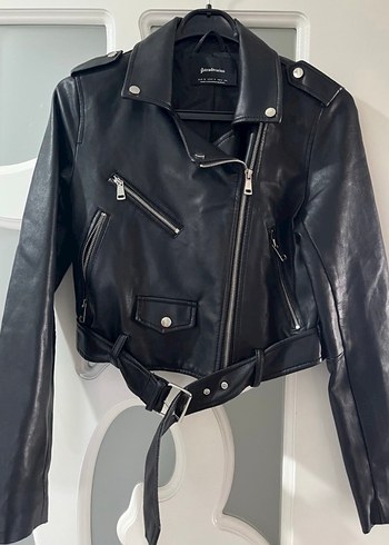 Kadın Siyah Deri Biker Ceket