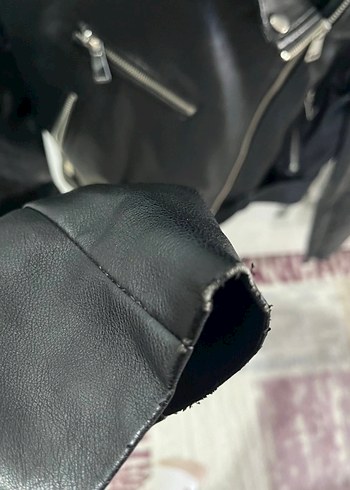 s Beden Kadın Siyah Deri Biker Ceket
