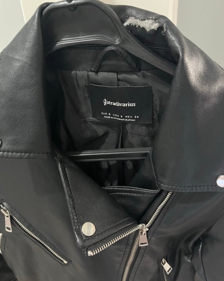 Kadın Siyah Deri Biker Ceket - Görsel 3