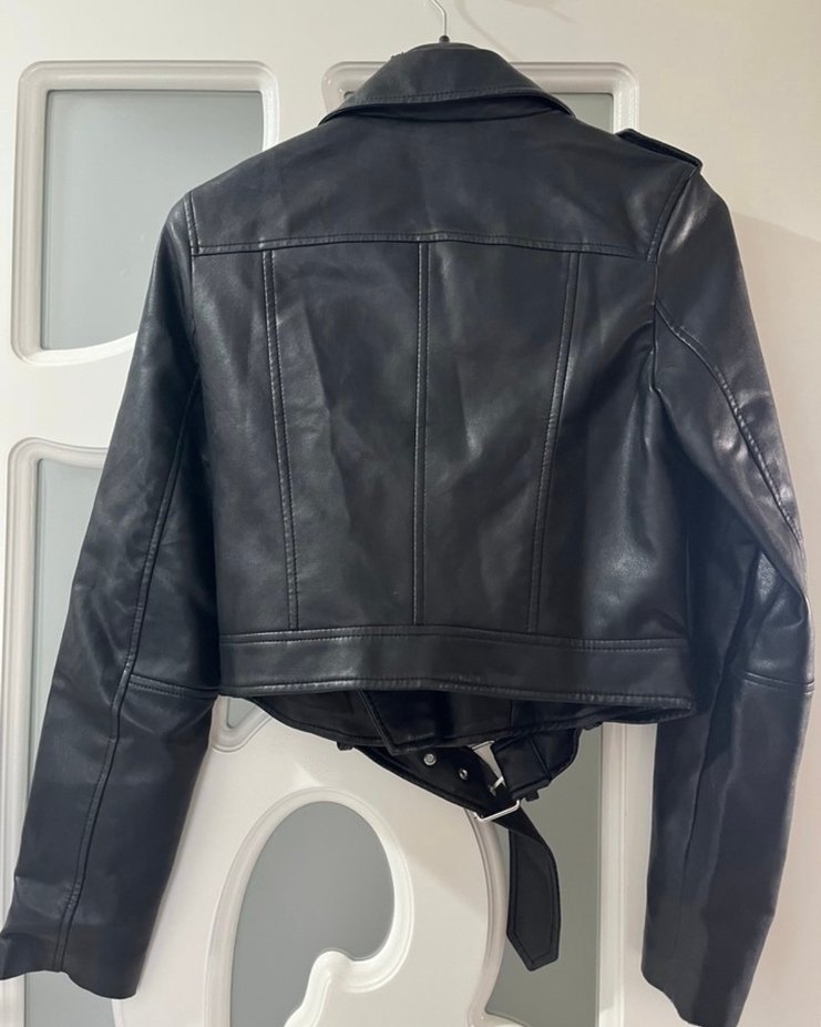 Kadın Siyah Deri Biker Ceket - Görsel 2