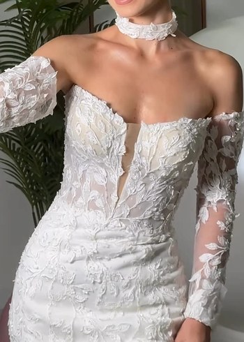 Dantel Kollu Straplez Denizkızı Gelinlik - Görsel 2