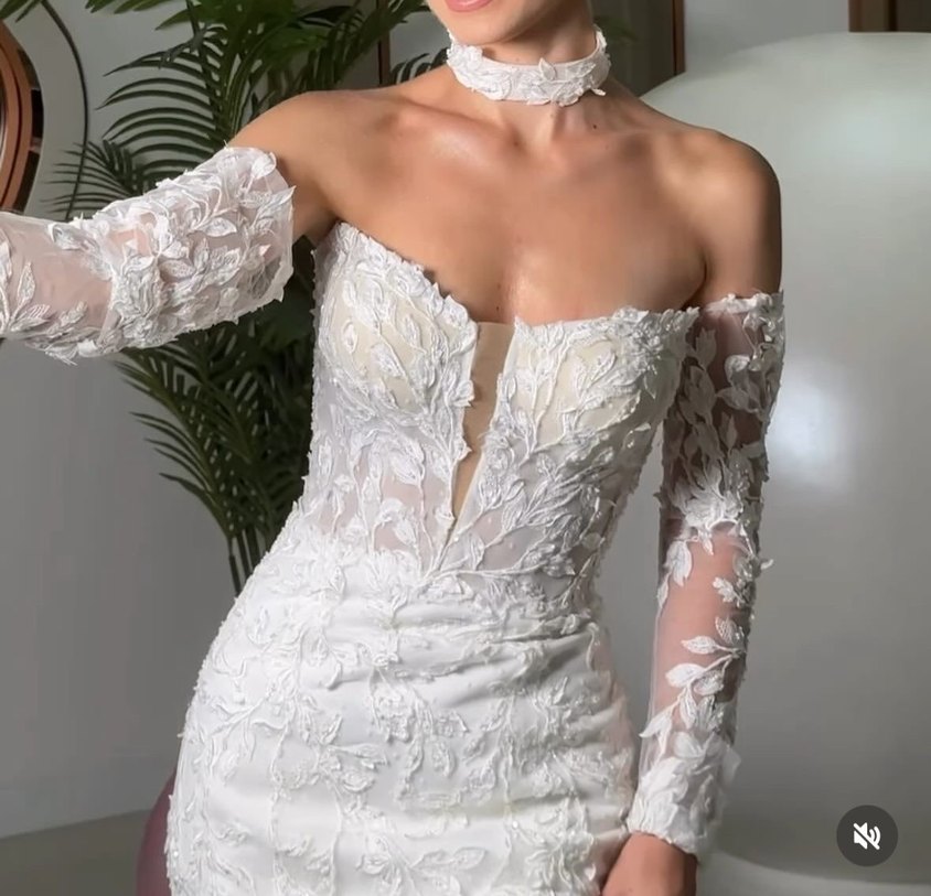 Dantel Kollu Straplez Denizkızı Gelinlik - Görsel 2