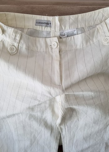 C&A Beyaz Simli Keten Kadın Pantolon