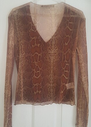 YILAN DERİ DESENLİ TÜL ETEK BLUZ - Görsel 3